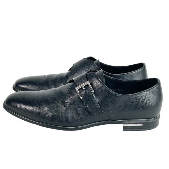 Prada Men's Saffiano Leather Monk Strap Loafers in Nero Black UK 8 US 9D - Picture 6 of 9